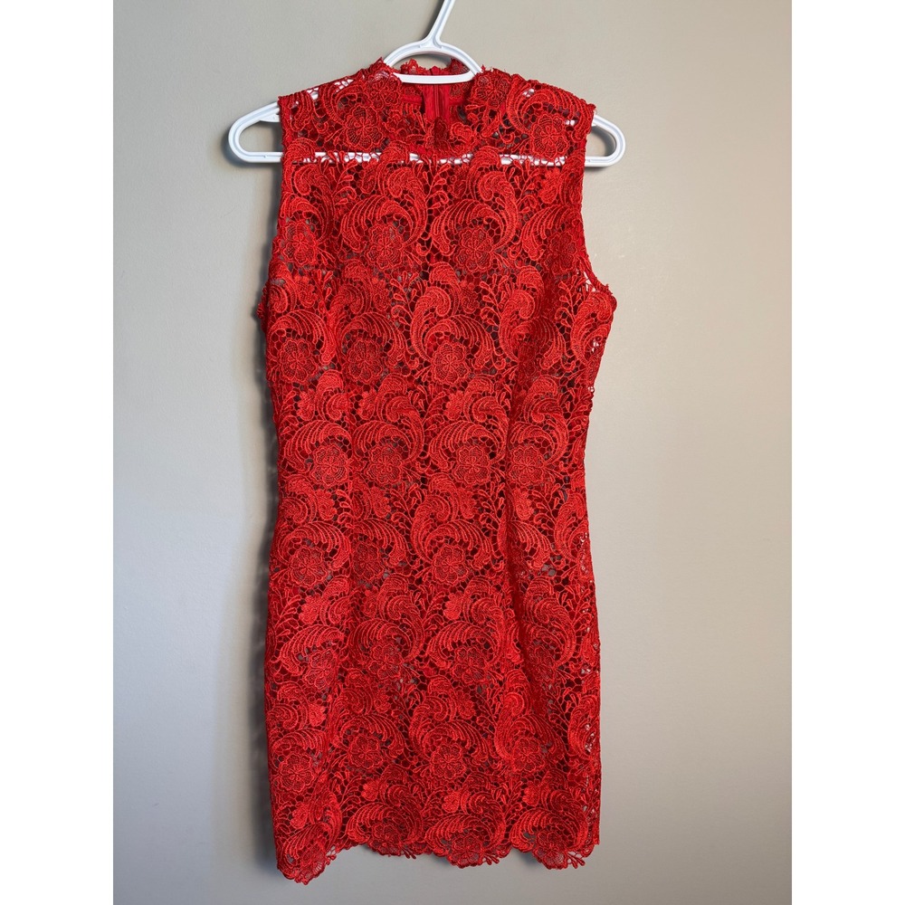 Gracia Womens Red Lace Sleeveless Sheath Dress M Cocktail Party Wedding Guest